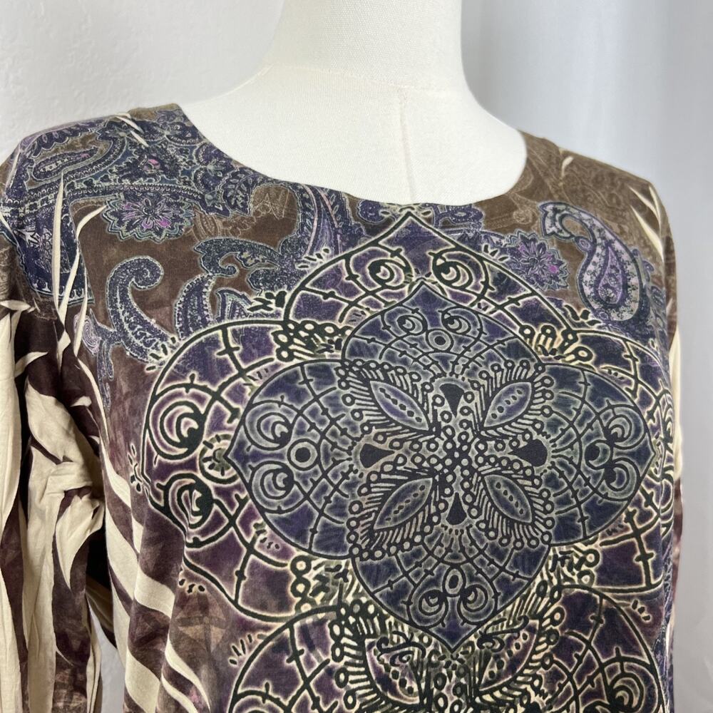 Y2K Decree Top Juniors XL Brown Mandala Paisley Fairygrunge Boho Artsy Festival - Picture 2 of 9